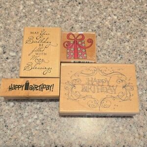 Wooden Birthday Rubber Stamp Set, Variety Pack